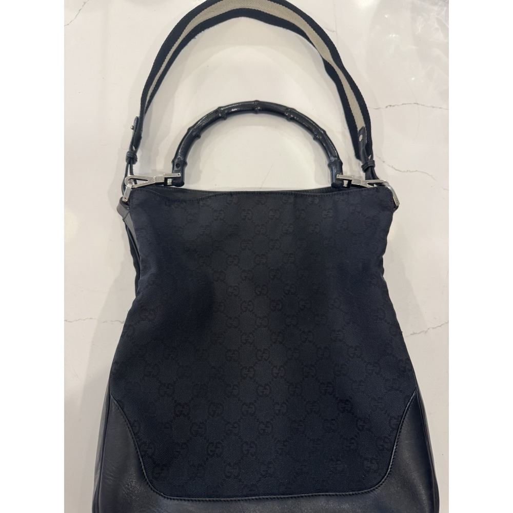 Gucci Black Bamboo 2Way Shoulder Bag Canvas Black Authentic - Super Clean w/ COA - Picture 1 of 6